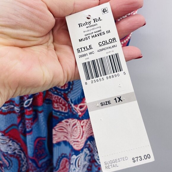 Ruby Rd Womens Plus Size 1X Asymmetrical Puff Paisley Midi Dress in Blue $73 - Picture 7 of 7